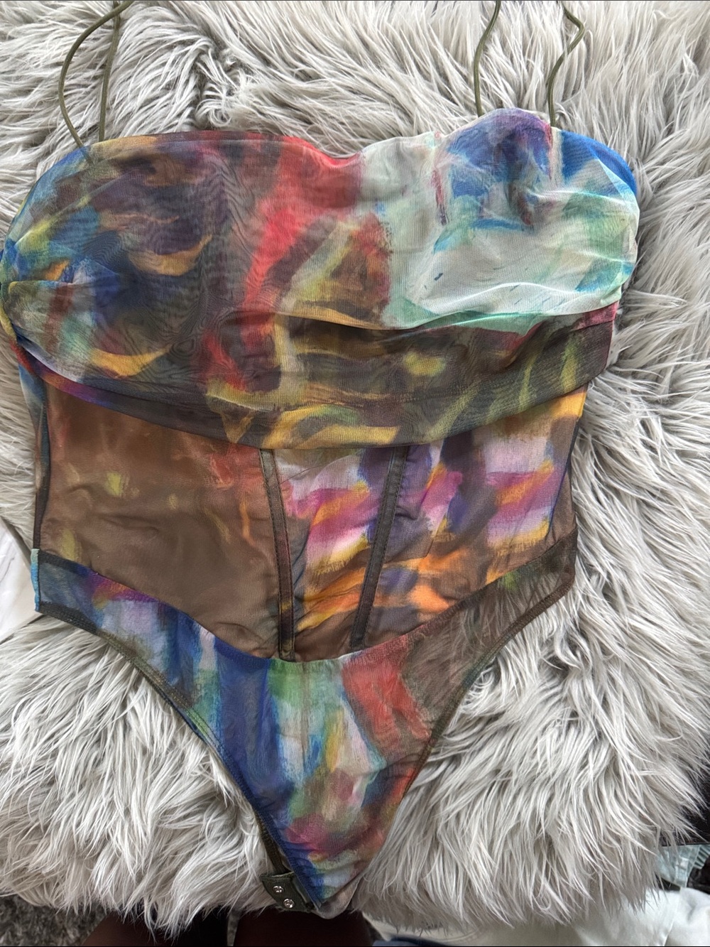 Fashion Nova Multicolor Abstract Mesh Bodysuit New -no tags
